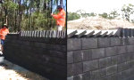 Ziegeldomino beim Mauerbau