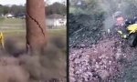 Movie : Schlot mit dem Bagger abreißen